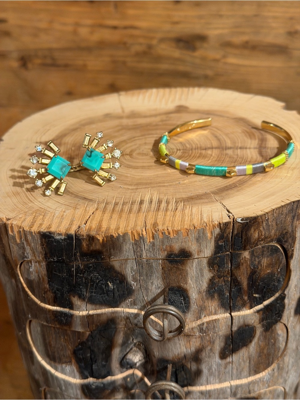 Stella & Dot Duo - Turquoise and Gold Statement Ring Set & Neon Wrapped Cuff